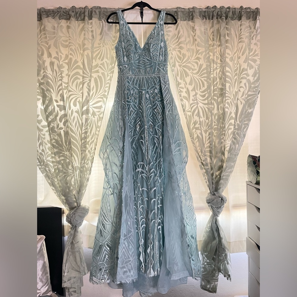 Lara Darcy Beaded Lace Gown with Peplum Overskirt